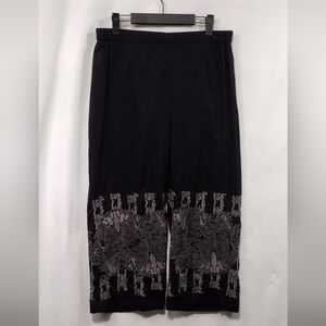 XG-Woman Wide Leg Cropped Pants Womens XXL Black Casual Baggy Lagenlook Coastal